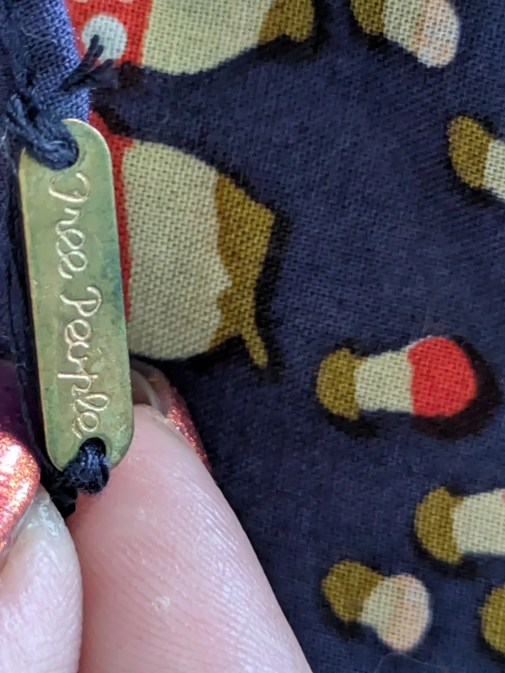 Free People Navy Scarf with Pink & Yellow Mushroom Print